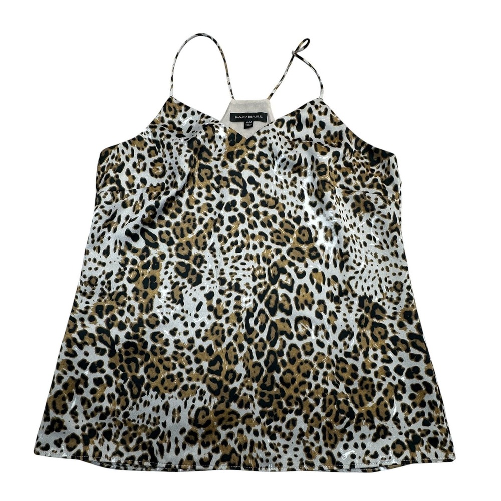 Banana Republic Tank Top Womens Medium Brown Leopard Print Cami V Neck Lined
